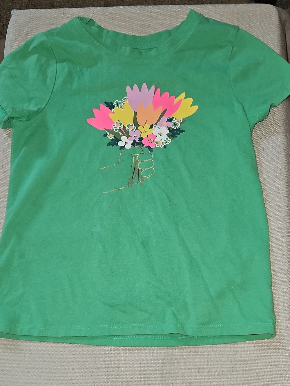 Cat & Jack Green Short-Sleeve Tee with Colorful Bouquet